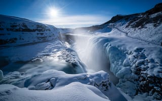 Картинка Gullfoss, водопад, Iceland, зима, Исландия, Гюдльфосс