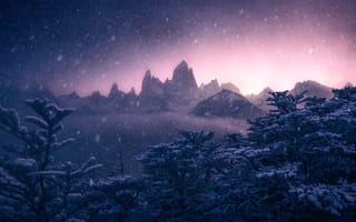 Картинка Monte Fitz Roy, горы, Argentina, Анды, снег, деревья, Andes, Аргентина, Патагония, гора Фицрой, зима, Patagonia