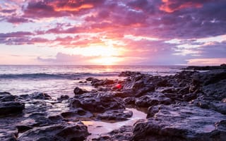 Картинка море, закат, скалы