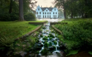 Картинка парк, ручей, Staverden Castle, Ставерден, Нидерланды, замок, Замок Ставерден, Netherlands