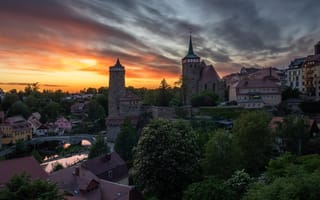 Картинка город, река, дома, крепость, башни, Германия, вечер, Шпрее
