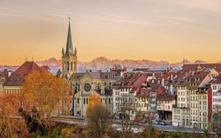 Картинка осень, Швейцария, старый город, Собор Святых Петра и Павла, Берн, панорама