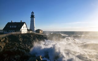 Картинка маяк, Cape Elizabeth, United States, море, Maine