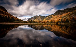 Картинка осень, лес, горы, река, Quebec, отражение, Canada, Канада