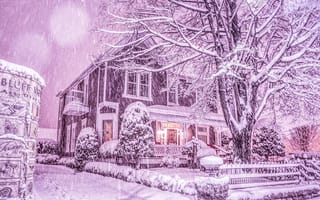 Картинка зима, снег, зимняя сказка, Чаттануга, Tennessee, Chattanooga, Теннесси, деревья, дом, снегопад