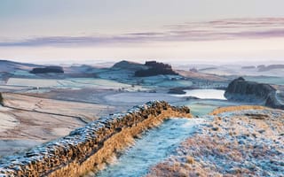 Картинка стена, холмы, Англия, Вал Адриана, руины