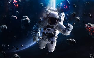 Картинка космос, космонавт, метеорит, Blue horizon