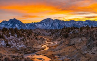 Картинка небо, закат, California, горы, река, Mammoth Lakes, Inyo National Forest