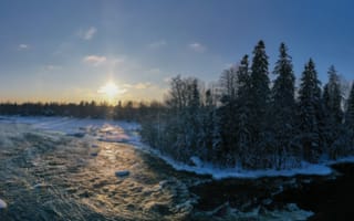 Картинка зима, лес, деревья, Река Кюмийоки, панорама, Finland, Пороги Сийкакоски, River Kymijoki, река, Финляндия, Siikakoski Rapids
