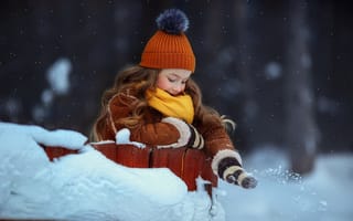Картинка зима, шапочка, девочка, Любовь Пятовская, снег, настроение