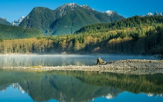 Картинка деревья, горы, Гора Рейнир, Озеро Юнис, озеро, Washington State, Cascade Range, Eunice Lake, отражение