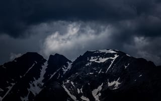 Картинка небо, снег, природа, скалы, горы, тучи
