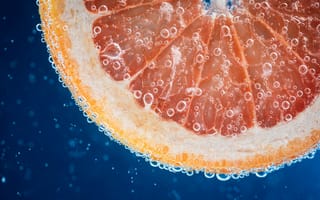 Картинка вода, макро, пузырьки, грейпфрут, долька