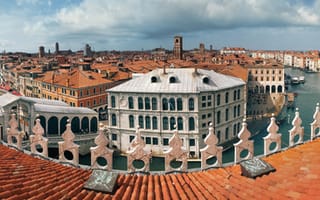 Обои крыша, Италия, канал, дома, Венеция, черепица, здания, Italy, Venice, Grand Canal, Гранд-канал, панорама