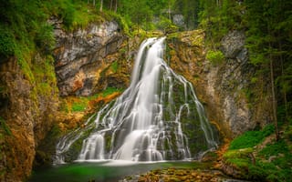 Картинка лес, скала, водопад, Salzburg, река, Австрия, каскад, Austria