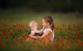 Картинка цветы, дети, девочки, Lisa Holloway, природа, травы