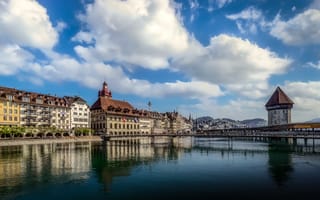 Картинка облака, мост, дома, Люцерн, Швейцария, здания, Switzerland, река