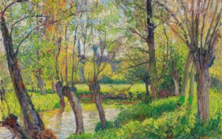 Картинка Трава, Деревья, Camille Pissarro, Берега Эпте в Эраньи, Камиль Писсарро, Французский живописец, Картина