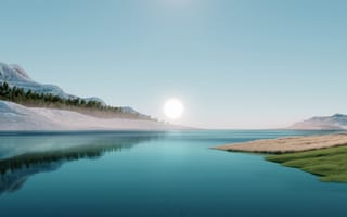 Картинка Солнце, Небо, Вода, Трава, Природа, Горы, Река, Лес