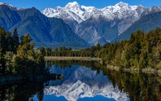 Картинка лес, горы, Озеро Мэтисон, New Zealand, Южные Альпы, Новая Зеландия, Southern Alps, Lake Matheson, отражение, озеро