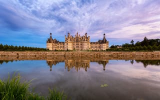 Картинка небо, отражение, Франция, Chambord, река, Долина Луары, замок, France