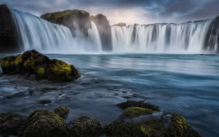 Картинка река, камни, Годафосс, Skjálfandafljót River, Исландия, Река Скьяульвандафльоут, Iceland, водопад, Godafoss