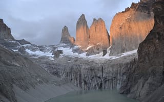 Картинка небо, снег, тучи, Патагония, горы, скалы, Чили, природа, Patagonia, озеро, Chile