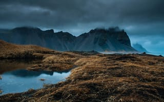 Картинка море, небо, облака, скалы, горы, тучи, природа, Исландия
