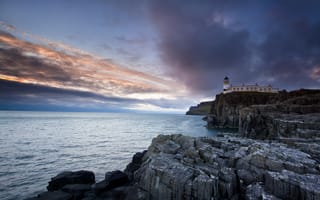 Картинка маяк, Neist Point Lighthouse, закат, Isle of Skye, море
