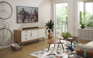 Картинка Yamaha, sound bar, Yamaha SR-B20A, скандинавский дизайн гостиной, Stylish Scandinavian Living Room Designs