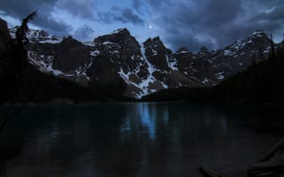 Картинка небо, облака, природа, вечер, Канада, горы, скалы, луна