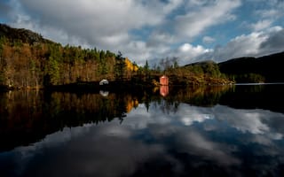 Картинка осень, облака, Rogaland, Норвегия, озеро