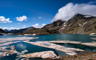 Картинка вода, облака, льдины, простор, space, water, горы, mountains