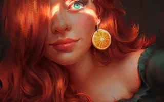 Картинка girl, art, Mandy Jurgens, artwork, redhead, orange