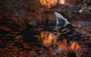 Картинка осень, лес, природа, водопад, камни