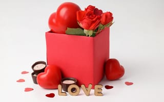 Картинка любовь, подарок, шоколад, романтика, сердце, сердечки, red, love