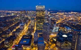 Картинка ночь, Массачусетс, город, небоскребы, огни, здания, дома, USA, панорама, вид, Бостон, Massachusetts, Boston, высотки, США