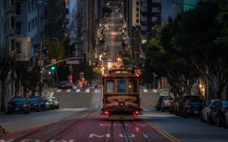 Картинка дорога, авто, Калифорния, машины, здания, San Francisco, California, улица, Сан-Франциско, трамвай