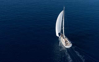 Картинка яхта, сверху, drone view, Vancouver, sailing, голубая вода океана, морская романтика, Ванкувер
