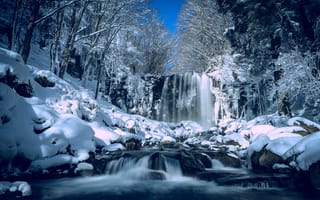Картинка зима, лес, Нагано, водопад, Водопад Карасава, Japan, Япония, снег, река, деревья, Karasawa Falls, Nagano