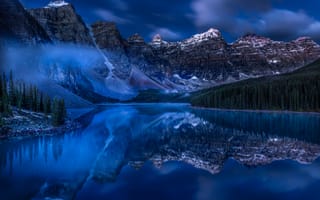 Картинка лес, озеро, Banff National Park, Канада, отражение, Canada, Альберта, Alberta