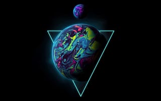 Картинка абстракция, темный, треугольник, dark, планеты, triangle, planets, abstraction