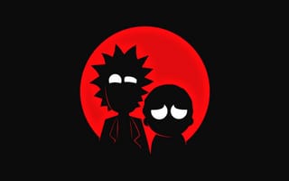 Картинка силуэты, персонажи, characters, animated series, Rick and Morty, silhouettes, Рик и Морти, красный круг