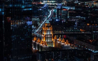 Картинка city, lights, night, Москва, buildings, skyscraper, Moscow, roads