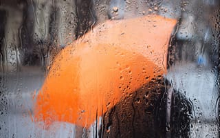 Картинка осень, стекло, улица, оранжевый, вода, капли, город, дождь