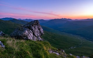 Картинка облака, горы, простор, summer, mountains, grass, красота природы, sunset