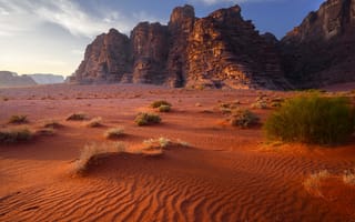 Картинка Песок, Скалы, Jordan, Sand stone and granite rock, Valley of the Moon, Wadi Rum, Вади-Рам, Иордания