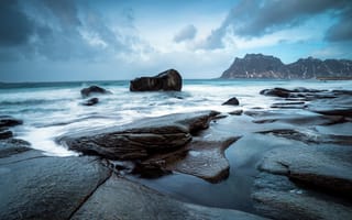 Картинка Норвегия, Риф, Вечернее побережье, Norway, Coast Evening, Leknes, Reef, Лекнес