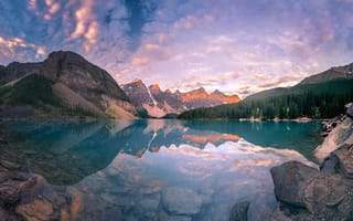 Картинка горы, Закат, Canada, Канада, Sunset, Lake Moraine, Отражение, Reflection