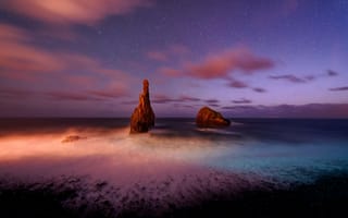 Картинка море, облака, красота, Madeira Island, Ribeira da Janela, ночь, Portugal